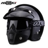 Nenki Open Face Helmets Vintage Style Motorbike Cruiser Touring Chopper Street Scooter Helmet Dot Whit Goggles Mask